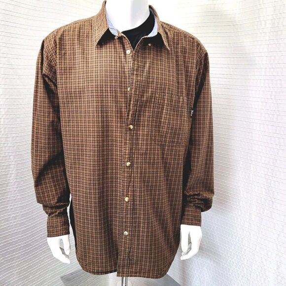 VTG Woolrich Mid-Weight Plaid Shirt Outdoor Brown Gold Men's XXL EUC - Picture 8 of 9